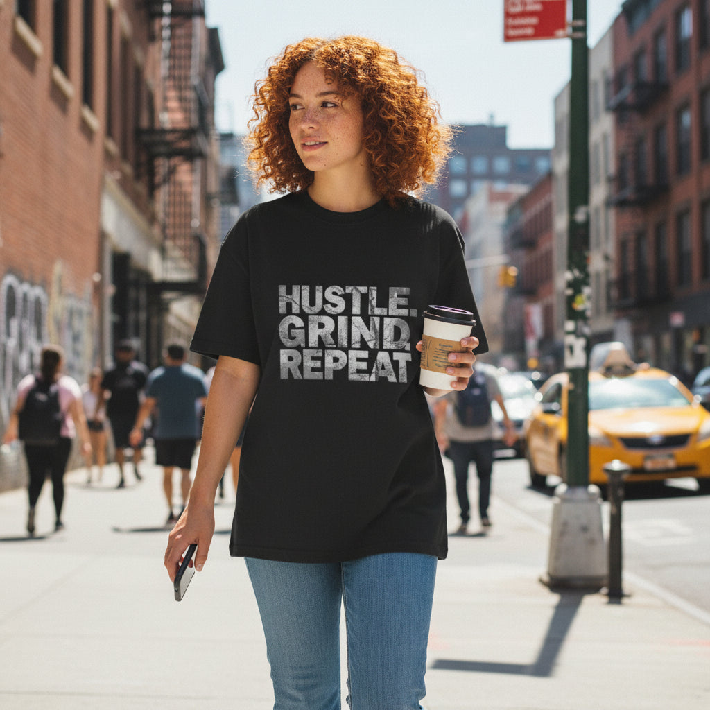 Hustle Grind Repeat | Oversized Faded Tee by MalakaStyle®