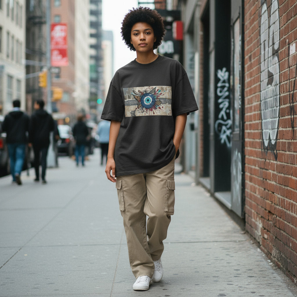 Athena’s Eye Oversized Faded Tee | Organic Streetwear by MalakaStyle®