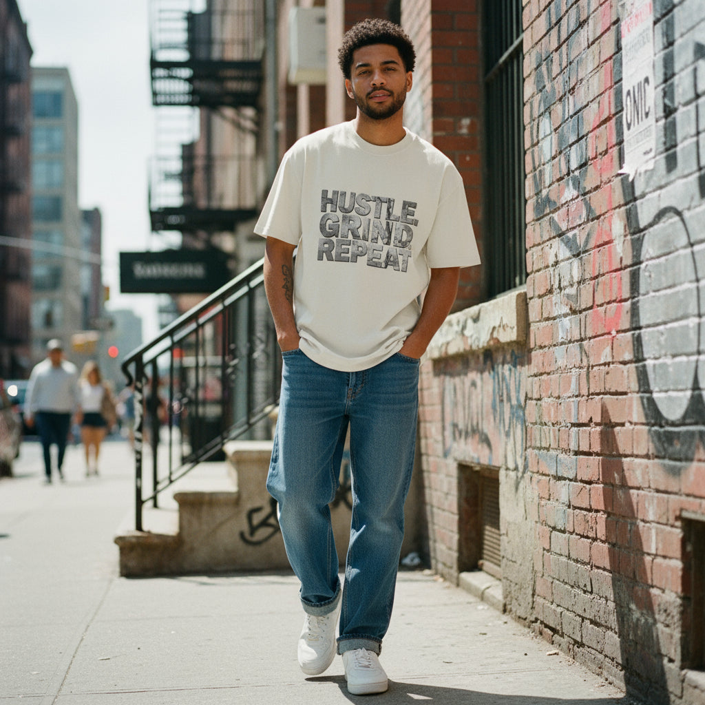 Hustle Grind Repeat | Oversized Faded Tee by MalakaStyle®