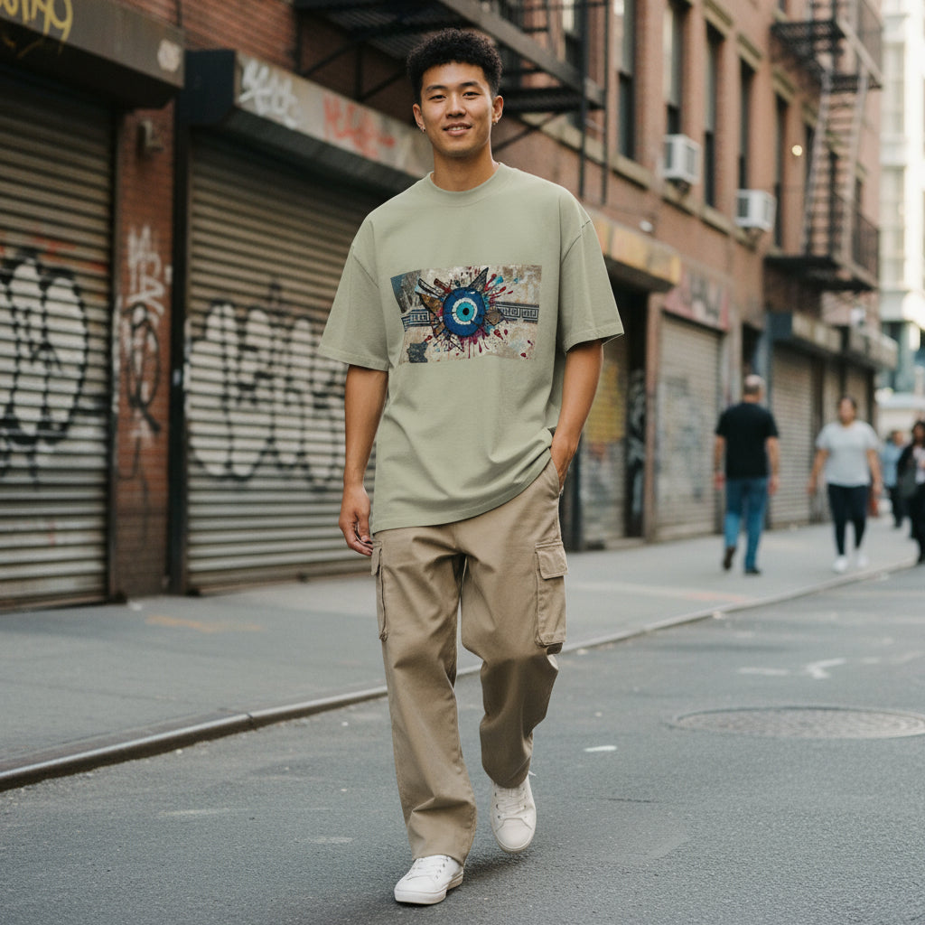 Athena’s Eye Oversized Faded Tee | Organic Streetwear by MalakaStyle®