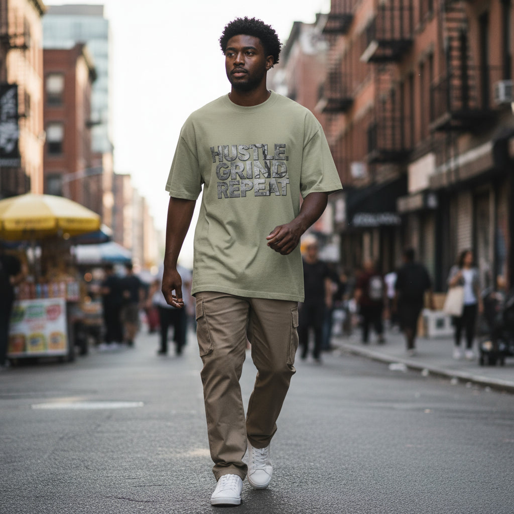 Hustle Grind Repeat | Oversized Faded Tee by MalakaStyle®