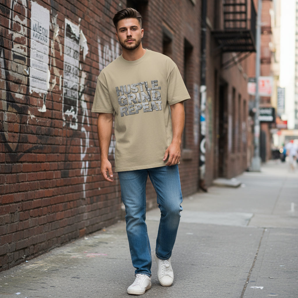 Hustle Grind Repeat | Oversized Faded Tee by MalakaStyle®