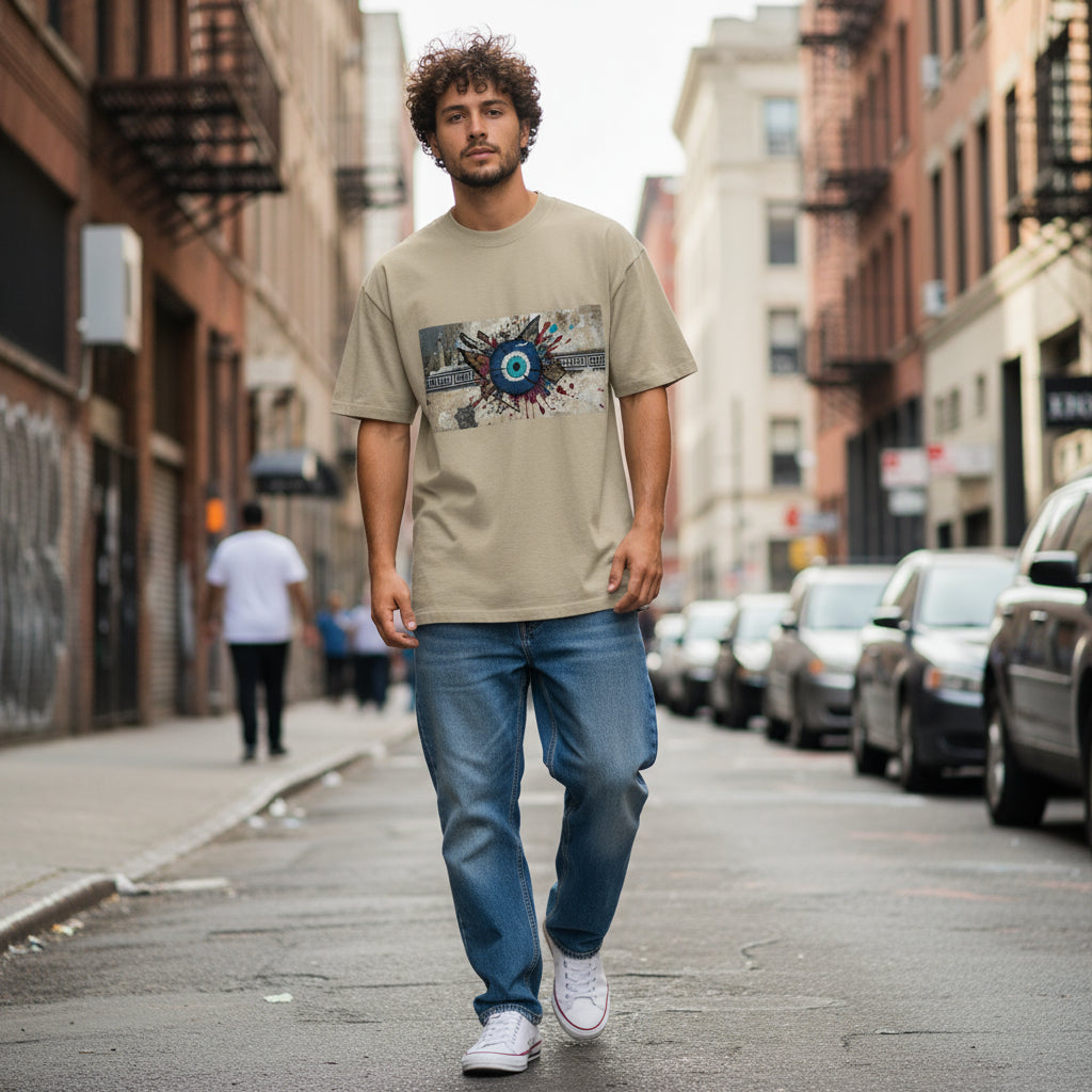 Athena’s Eye Oversized Faded Tee | Organic Streetwear by MalakaStyle®